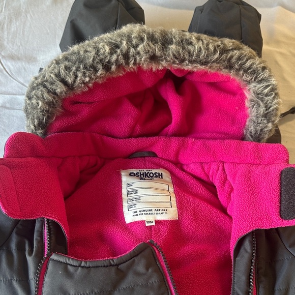 OshKosh B'gosh Pink and grey Snowsuit with Faux Fur Hood - Picture 5 of 7